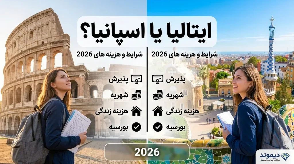 مهاجرت تحصیلی به ایتالیا یا اسپانیا؟ مقایسه کامل شرایط و هزینه ها 2026